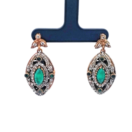 Copper on Sterling Silver Emerald Green CZ Dangle Earrings 12.7 Grams