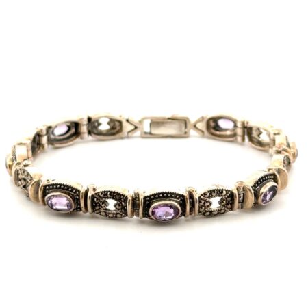6.25” Amethyst & Marcasite 925 Sterling Silver Bracelet 19.5g