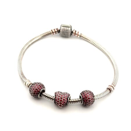7” Pandora ALE S925 Sterling Silver Red & White CZ Charm Bracelet 20.7g