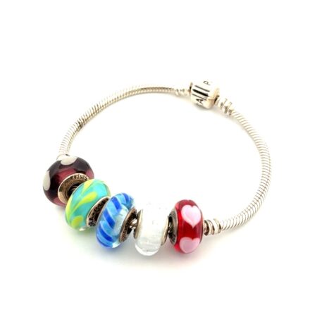 7” Pandora ALE S925 Sterling Silver Murano Glass 5-Bead Bracelet 30.9g