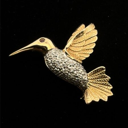 Vintage 14k Yellow Gold Diamond & Ruby Hummingbird Brooch/Pin 4.9g