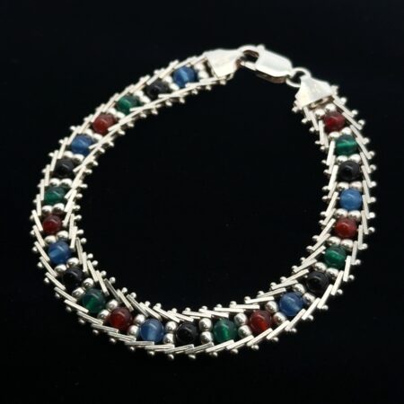8” Milor .925 Sterling Silver Riccio Multi Color Head Necklace, 13.3g