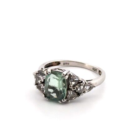 Size: 7 STS 925 Sterling Silver Green & White Topaz Ring 3.1g