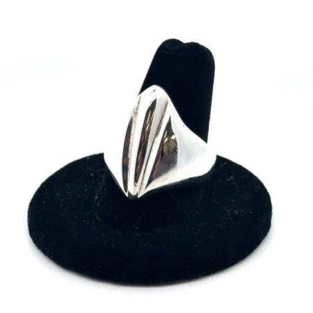 Size-10.5 925 Sterling Silver Modernist Ridged Fan Design Ring, 13.4g