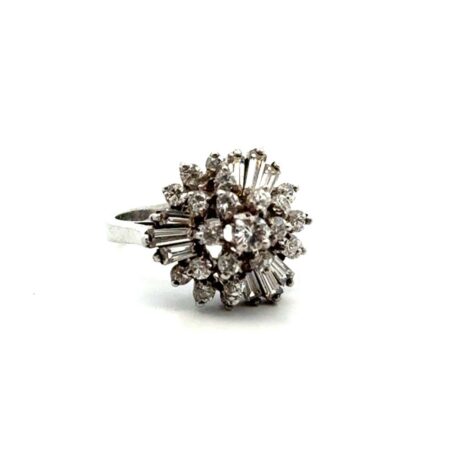 Sz. 8 Vintage 925 Sterling Silver CZ Cluster Round & Baguette Ring, 7.1g