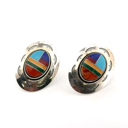 Sunwest 925 Sterling Silver Native American Multi-Stone Oval Earrings 5.5g