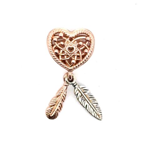 Pandora ALE Follow Your Dreams S925MET Openwork Heart Feather Dreamcatcher Charm