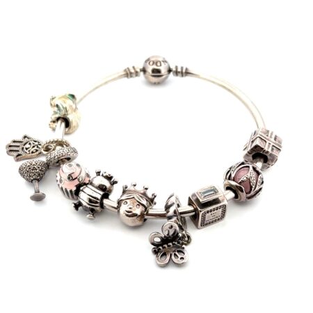 7” Pandora ALE S925 Sterling Silver 10-Charm Bangle Bracelet 42.5g