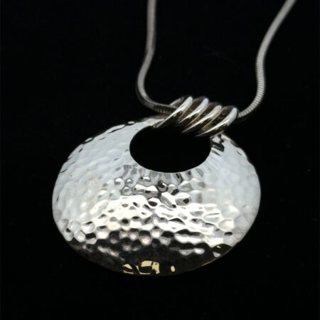 24” .925 Sterling Silver Hammmered Open Circle Pendant Necklace, 29.9g