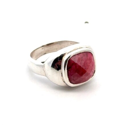 Sz.-7 925 Sterling Silver Faceted Rhodochrosite Bezel Set Ring, 10.7g