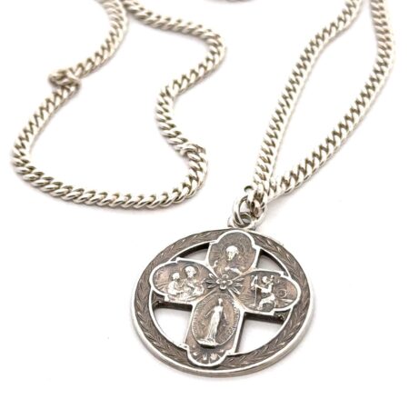 24” Infinity Curb Chain + Four Way “I am a Catholic” Cross Pendant Necklace, 22g