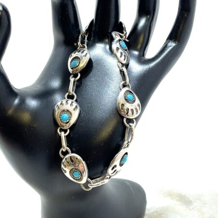 Navajo Sterling Silver and Turquoise Bear Paw Bracelet - 7 1/2 Inch, 10.3 Grams