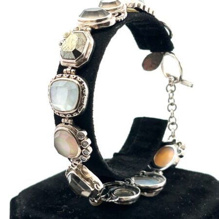 Silpada Exemplar 925 Sterling Pyrite Lip Schell, Glass CZ Bracelet 7.5” 32.2g