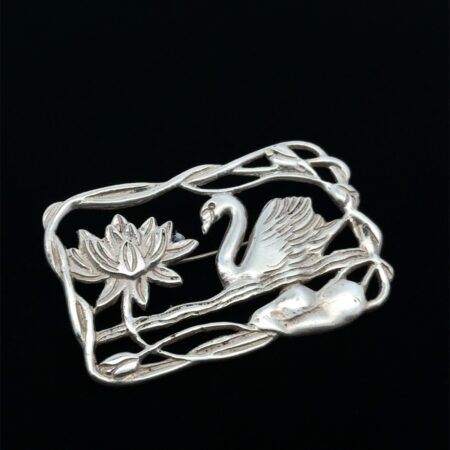 Mexico 925 Sterling Silver Swan & Lotus Pin, 16.7g