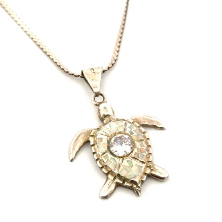 18” Vintage 925 Sterling Silver CZ Turtle Pendant Necklace 11.4g