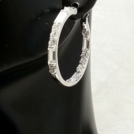 925 Sterling Inside Out Hoop Earrings with Round and Emerald Cut Baguettes 5.9G