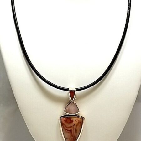 Whitney Kelly Sterling Carnelian, Mother of Pearl and Lace Agate Pendant, 12.1 G