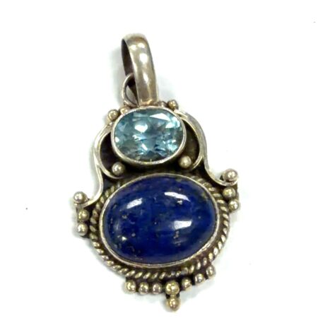 Sterling Silver Lapis Lazuli and Blue Topaz Pendant, 8.4 grams