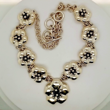 Vintage Mexico Designer CII 3D Hibiscus Flower Sterling Silver 18 Inch Necklace