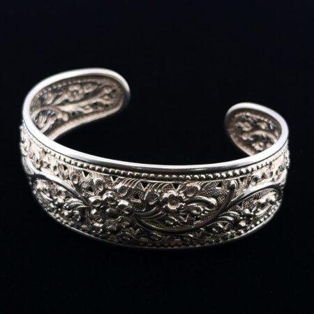 7” Thailand DS 925 Sterling Silver Openwork Filigree Cuff Bracelet 22.3g