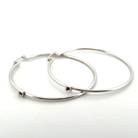Elle 925 Sterling Silver Large Hoop Earrings w/ Rubies 11.9g