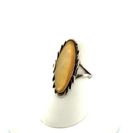 Size: 5.5 Navajo 925 Sterling Silver Yellow Amber Marquise Ring 3.9g