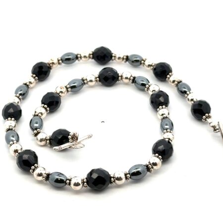 17” 925 Sterling Silver Beads w/Onyx & Hematite Necklace, 40.8g