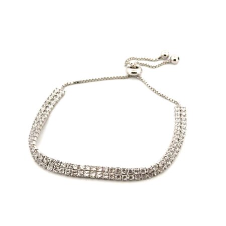 Universal Fit 925 Sterling Silver Double Row CZ Lariat Tennis Bracelet 5.9g