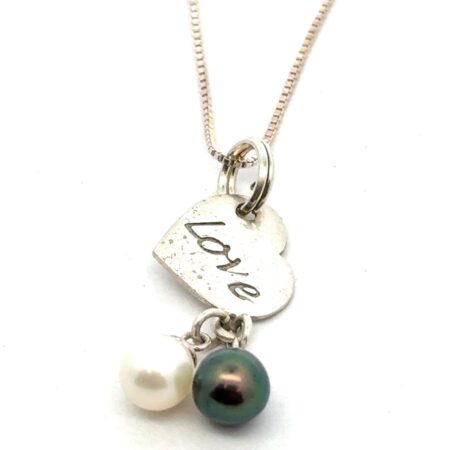 18” Vantel Pearls Sterling Silver Love Necklace Heart Pendant Real e Pearls 4.1g