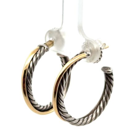 David Yurman Crossover 925 Sterling Silver & 18k Gold Medium Hoop Earrings 8.78g
