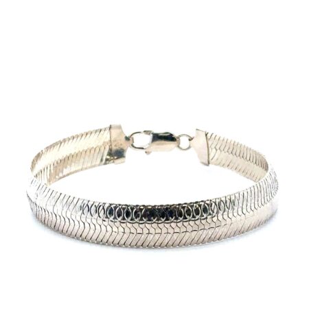 8” x 11mm Milor Italy 925 Sterling Silver Herringbone Etched Bracelet, 18.5g