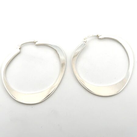 925 Sterling Silver Modernist Assymetrical Hoop Earrings 10.8g