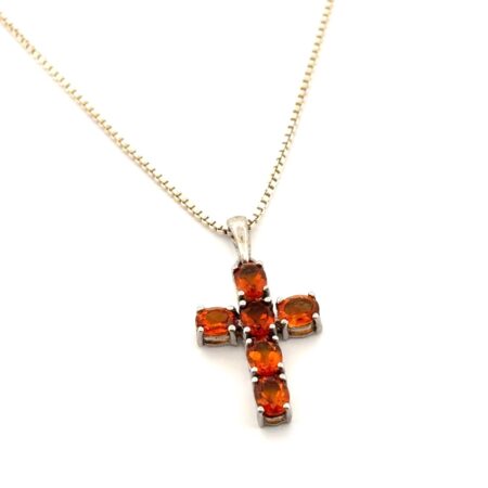 18” Box Chain 925 Sterling Silver Citrine Cross Pendant Necklace 5.5g