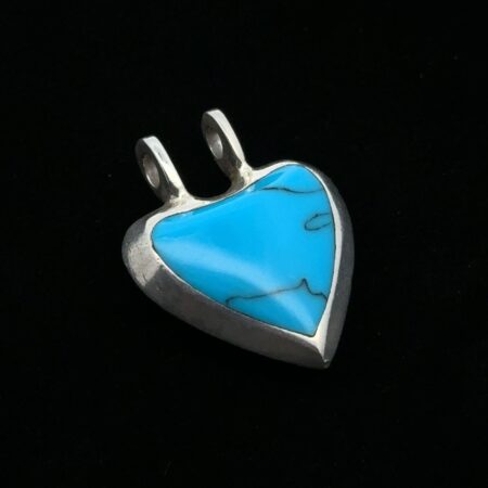 Vtg. Sterling Silver Reversible Faux Onyx & Turquoise Puffy Heart Pendant, 12.3g