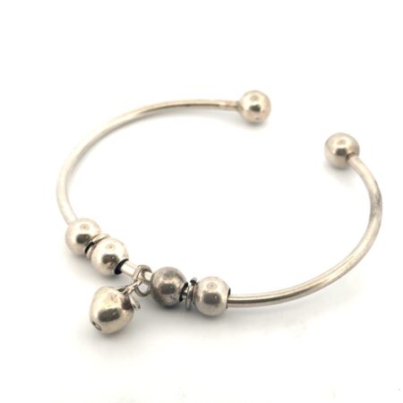 7.5” 925 Sterling Silver Beaded Charm Cuff Bracelet 17.8g