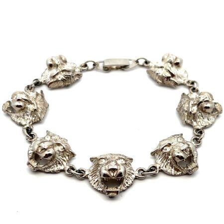 7” 925 Sterling Silver Lion Head Link Bracelet 20.8g