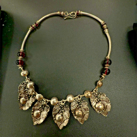 IBRIKCI 950 Silver 18 Inch Grape Leaf Necklace with Purple Beads, 68 Grams