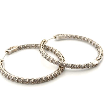 43mm 925 Sterling Silver Cubic Zirconia Hoop Earrings 13.1g