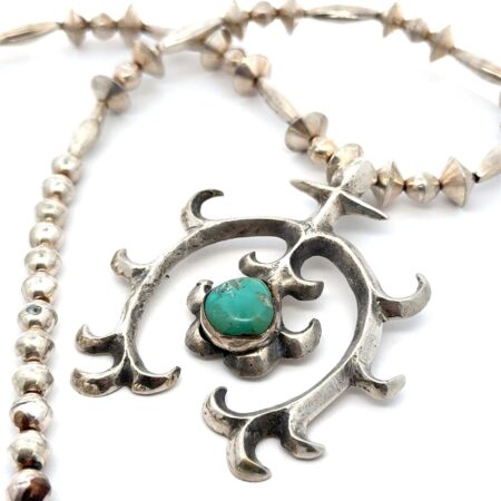 27.5” .925 Sterling Silver Turquoise Sand Cast Naja Necklace, 82.1g