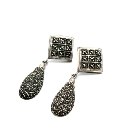 Vintage 925 Sterling Silver & Marcasite Teardrop Dangle Earrings, 14.3g