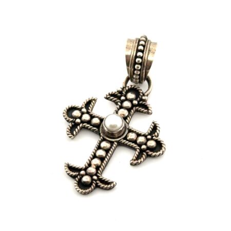 Thailand 925 Sterling Silver Pearl Cross Pendant 6.3g