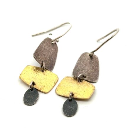 Three Tone .925 Sterling Silver Dangle Earrings, 3.6g