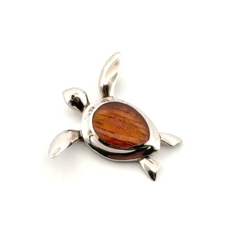 925 Sterling Silver Hawaiian Koa Wood Sea Turtle Pendant 6g