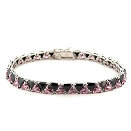 7.5” UTC China 925 Sterling Silver Onyx & Pink CZ Tennis Bracelet 24.6g