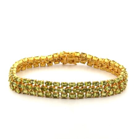 8” Gold Vermeil 925 Sterling Silver Triple Row Peridot Tennis Bracelet 37.9g