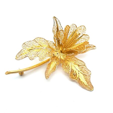 925 Gold Vermeil Portugal Orchid Brooch, 11.5g