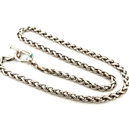 18” x 5mm J. Seven 925 Sterling Silver Wheat Chain Turquoise-Toggle Necklace 41g