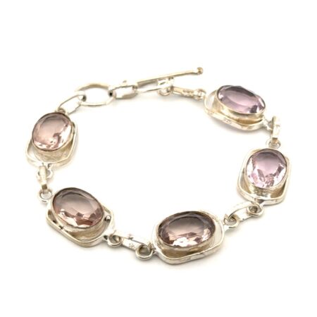 7” Amethyst Link 925 Sterling Silver Toggle Clasp Bracelet 18g