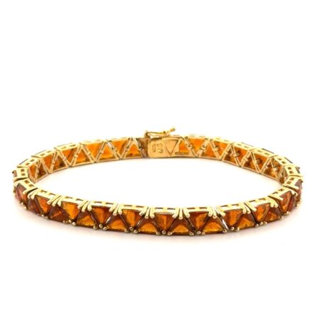 7.75” Gold Vermeil 925 Sterling Silver Orange CZ Tennis Bracelet 21.7g