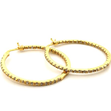 Gold Vermeil 925 Sterling Silver Cubic Zirconia Hoop Earrings 7g